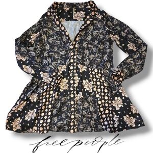 Free People Black and Cream Long Sleeve Dress